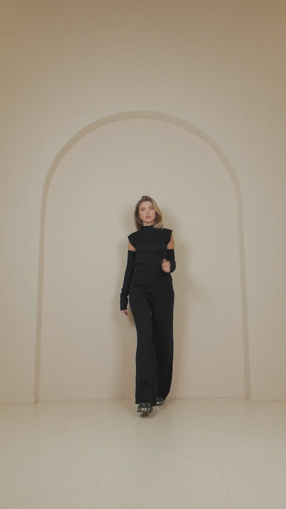 Midnight Black Wide Leg Knit Trousers